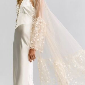 Anthropologie Floral Appliqué Sheer Tulle Kimono